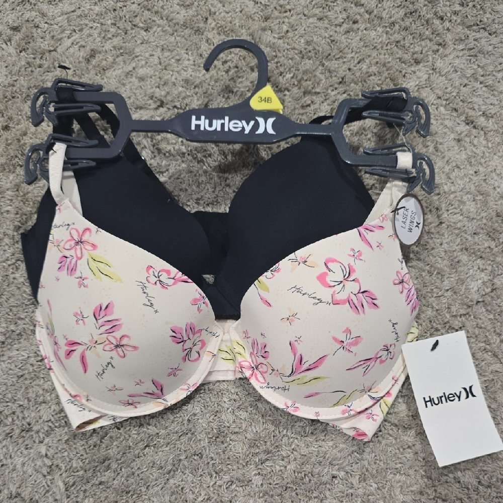 Hurley Black and Cream Underwire Bras with Molded Cups